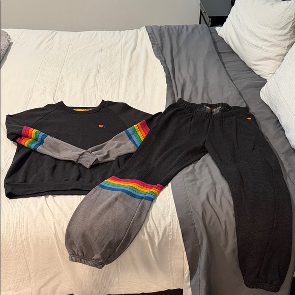Aviator Nation Tops - Aviator Nation Black Sweatshirt and sweatpants set  with Rainbow Stripes